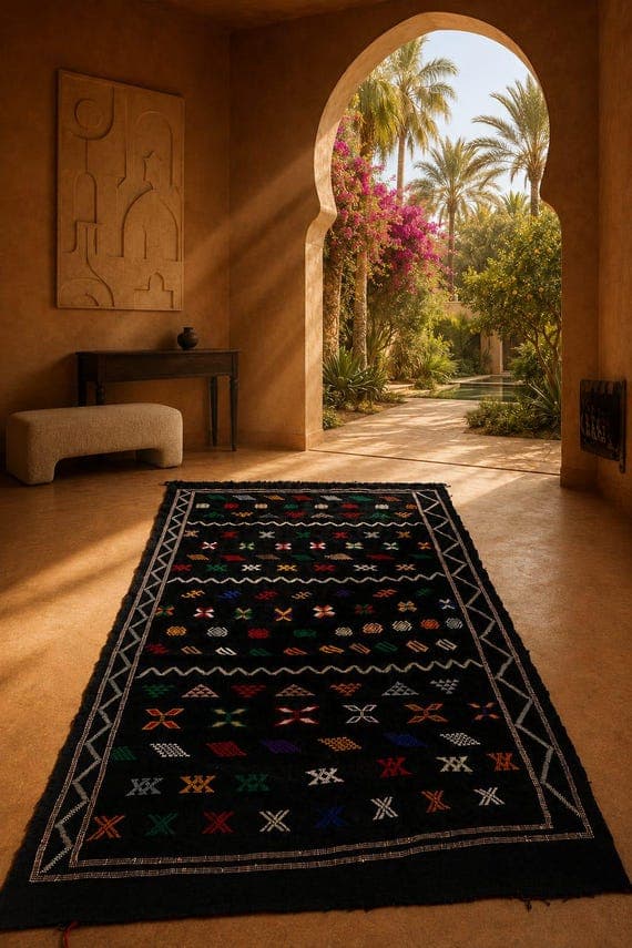 Fairouza : Black Moroccan Style Area Rug for Living Room or Bedroom
