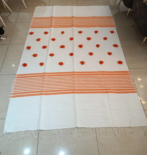 Moroccan Tufted Flatweave Rug | Orange Polka Dot Design | Ghanja | 276 × 153 cm